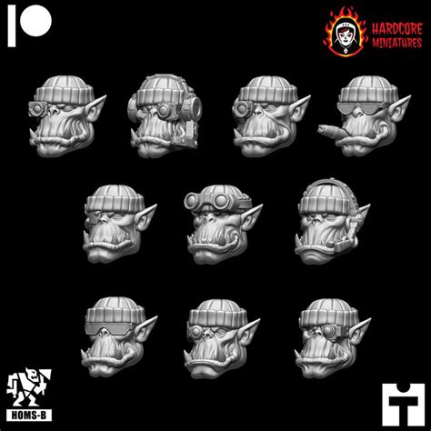 3D Printable Kommando Orcs Retro Heads In Hats By Hardcore Miniatures