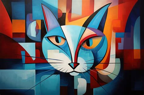 Pintura Abstracta De Gato Blanco Al Estilo De Pablo Picasso Mascota