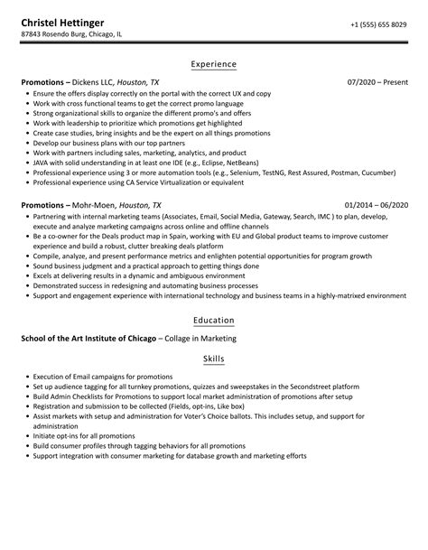 Promotions Resume Samples Velvet Jobs