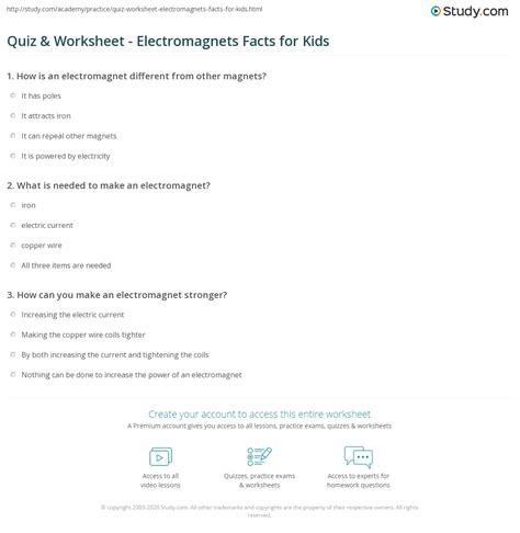 Quiz & Worksheet - Electromagnets Facts for Kids | Study.com 