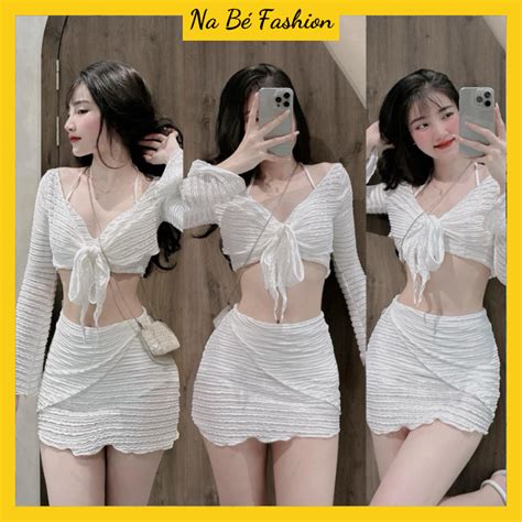 Có ảnh thật Set đồ nữ đi biển Set bikini đi biển món sexy áo bra dây kèm chân váy ôm