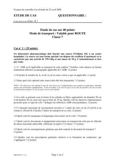 ETUDE DE CAS QUESTIONNAIRE Etude De Cas Sur 40 Cifmd