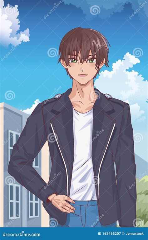 Giovane Ragazzo Di Stile Hentai Scena Esterna Illustrazione Vettoriale Illustrazione Di