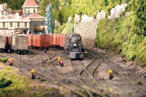 There Is A Model Train Set On The Tracks