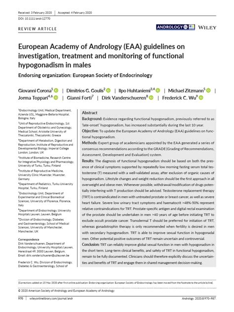 Male Hypogonadism Endorsing Organization European Society Of