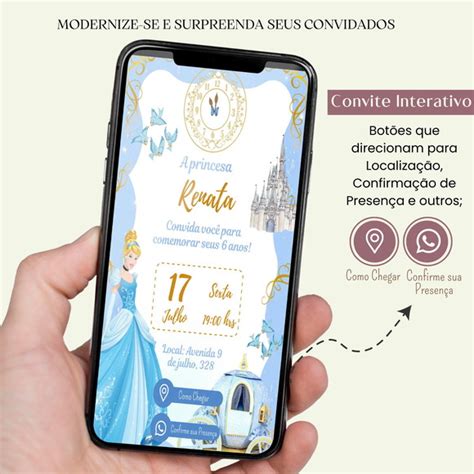 Convite Cinderela Digital Interativo Virtual Elo7