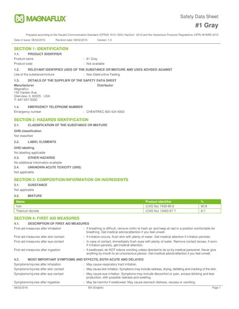 Gray Safety Data Sheet English Gray Prepared According To The