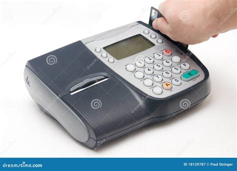 fixed credit card terminal  hand stock image image  store