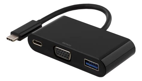 Usbc Deltaco Usb C To Vga And Usb Type A Adapter Usb C Fm W Black