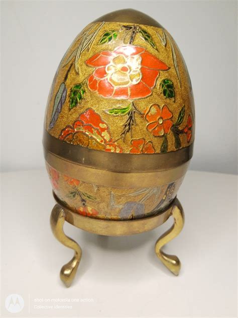 Large Indian Hand Painted Brass Egg With Brass Stand 7 Etsy