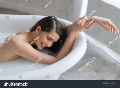 Beautiful Bathing European Brunette Woman Relaxing Stock Photo Shutterstock