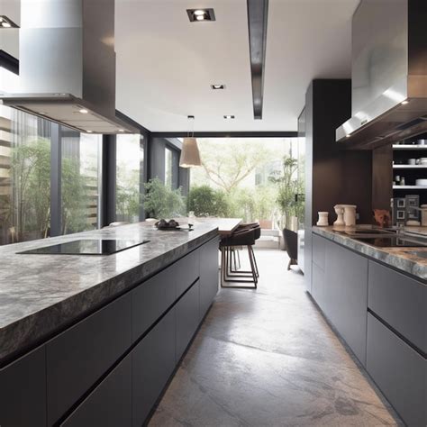 premium photo    large kitchen   large counter   bar