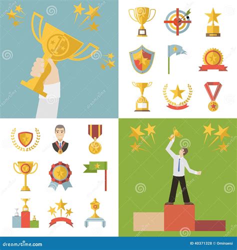 Flat Design Awards Symbols And Trophy Icons Set Vector Illustration