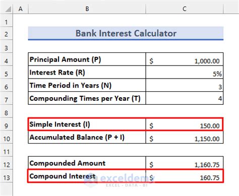 Bank Interest Calculator in Excel Sheet - Download Free Template