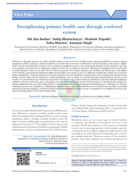 PDF Strengthening Primary Health Care Through Ereferral System