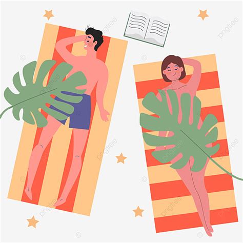 Ilustração Conceitual De Um Casal Nu Tomando Sol Figura Nua Retrato