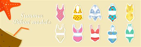 Swimming Suits Types Flat Vector Illustration Bikini Set Printed Bikini Set Swimwear For