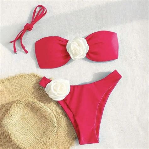 Three Dimensional Flower Decoration Bikini Floral Bikini Set Stylish 3d Flower Bikini Set With