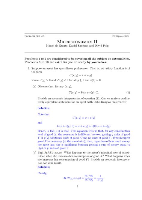 Problem Set 3 Solutions Problem Set 3 Externalities Microeconomics Ii Miguel De Quinto