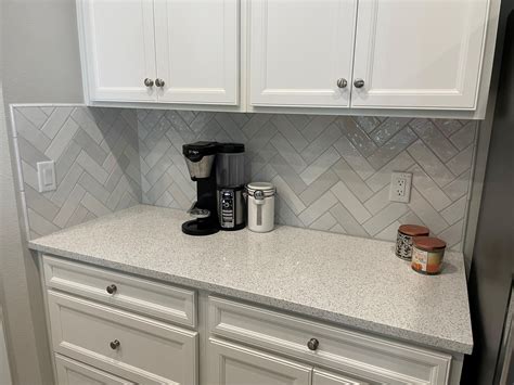 Herringbone 2×8 White Cloe Backsplash Installation Starkey Ranch Odessa