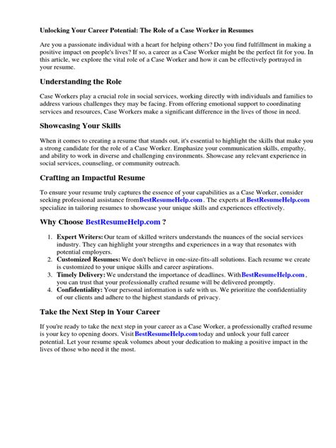 Case Worker Resume Pdf Social Work Résumé