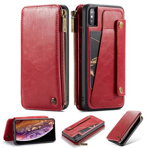 Caseme Iphone Xs Max Zipper Wallet Magnetic 2 In 1 Case Red