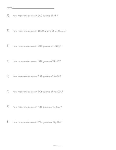 Mole Calculation Worksheet | STEM Sheets - Worksheets Library