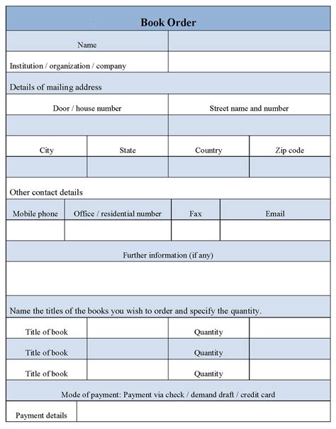 book order form editable forms