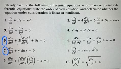 Solved Classify Each Of The Following Differential Equations Chegg