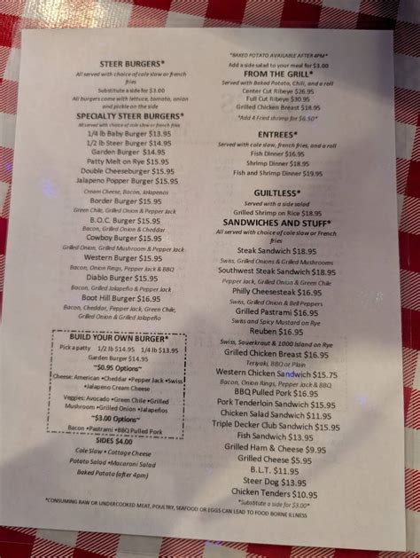 Menu at Tiny's Family Restaurant, Tucson