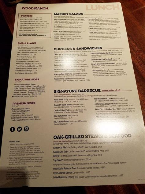 Menu at Wood Ranch BBQ, Burbank