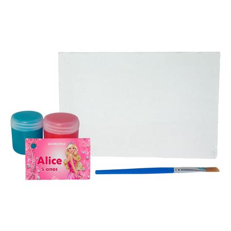 Lembrança Pintura Tela Lisa Tintas e Pincel Barbie Rosa Elo7