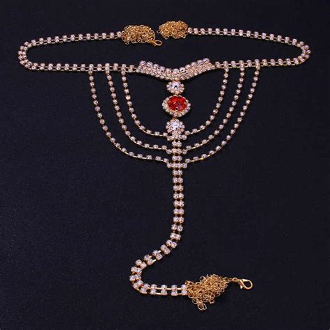 Mode Sexy Bikini Glänzende Kristall Frauen Tanga Höschen Körper kette Strass Tanga Set Bauch