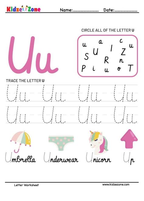 Letter U Tracing and Fun Worksheet | Alphabet worksheets preschool ...