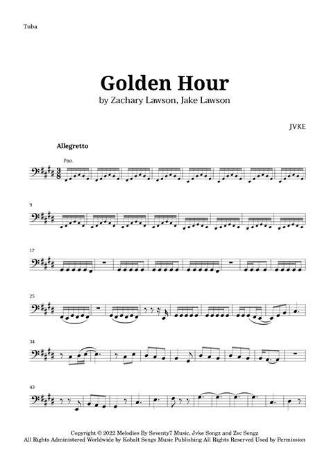 Golden Hour Arr Langanho By Jvke Sheet Music For Tuba Solo At Sheet Music Direct