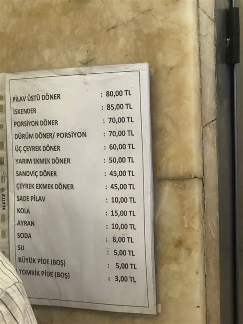 Carta de Karadeniz Döner Asım Usta Estambul