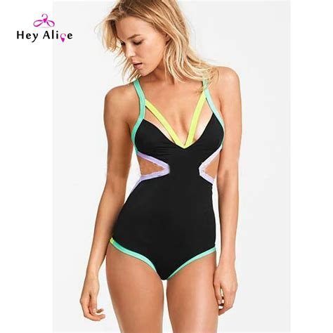 Womens Swimsuit One Piece Solid Hollow Sexy Bathing Suit High Cut Push