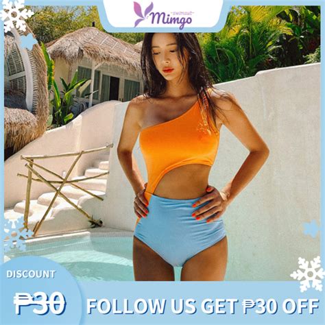 Mimgo Swimsuit Contrast Color Design One Piece Swimwear For Women Hot Bikini Sets One Shoulder