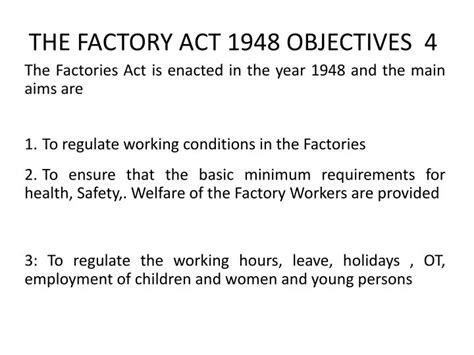 Ppt The Factory Act 1948 Objectives 4 Powerpoint Presentation Free