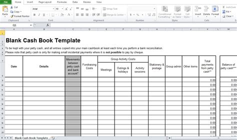 Blank Cash Book Template For Business Excel Excel Tmp