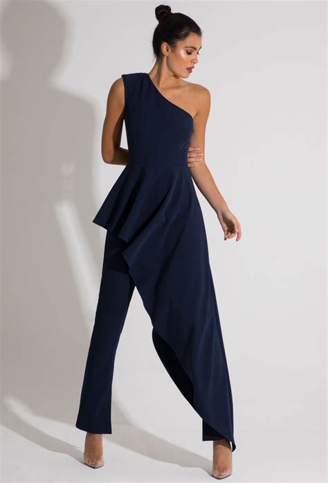 Adelphi One Shoulder Jumpsuit Navy Evening Wear Jumpsuits Evening