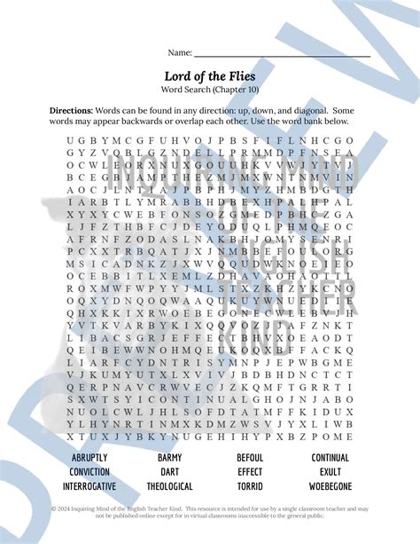 Lord of the Flies Chapter 10 Vocabulary Development Games for High