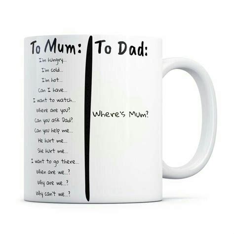 A White Coffee Mug With The Words To Mum To Dad Written In Black On It