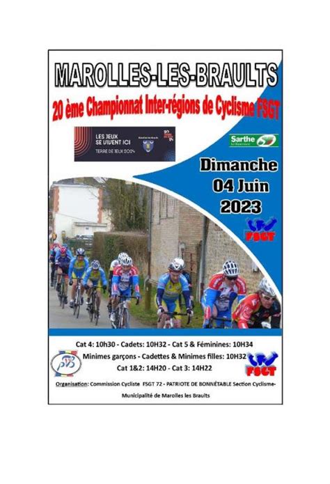 20ème CHAMPIONNAT INTER REGIONS DE CYCLISME FSGT Dimanche 04 juin