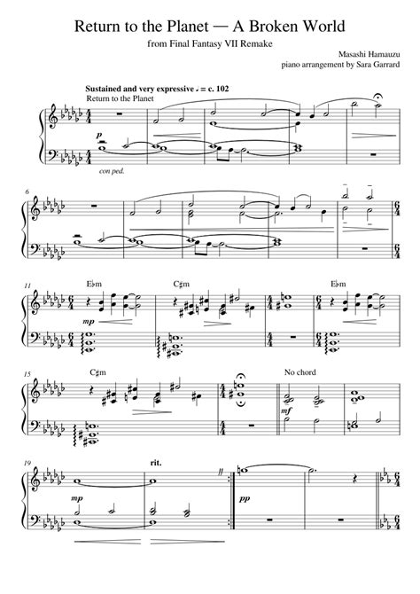 Ffvii Remake Return To The Planet A Broken World Sheet Music For