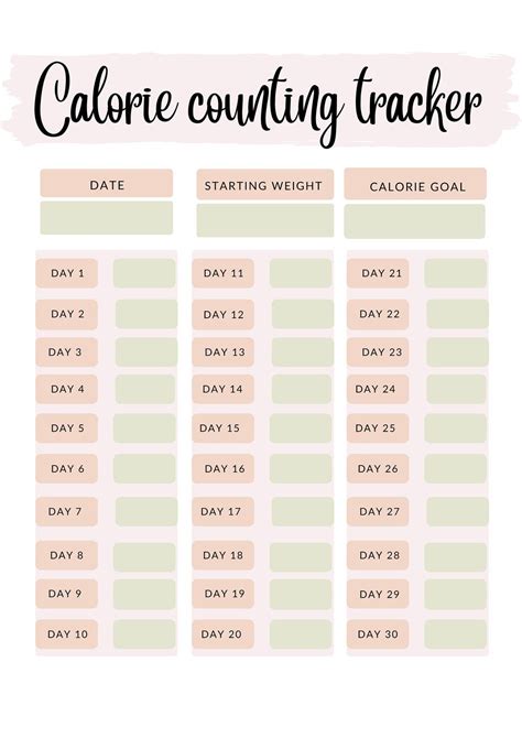 30 Day Calorie Counting Tracker Printable Etsy