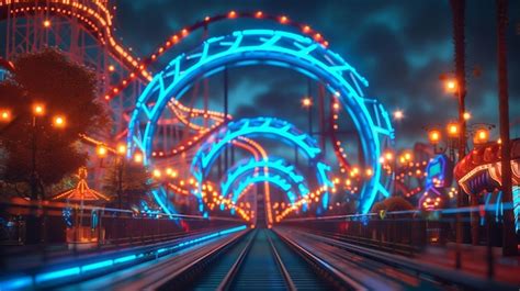 premium photo night view  roller coaster  theme park