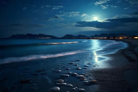 Premium Photo Photo Of Moonlit Beach With Reflecting Ocean Waves