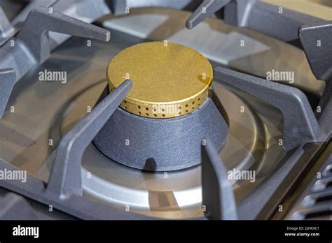 Gas Burning Stove Top With Brass Hub Burner Stock Photo Alamy