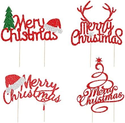 Christmas Cake Toppers, Glitter Xmas Cake Toppers Merry Christmas Cake ...